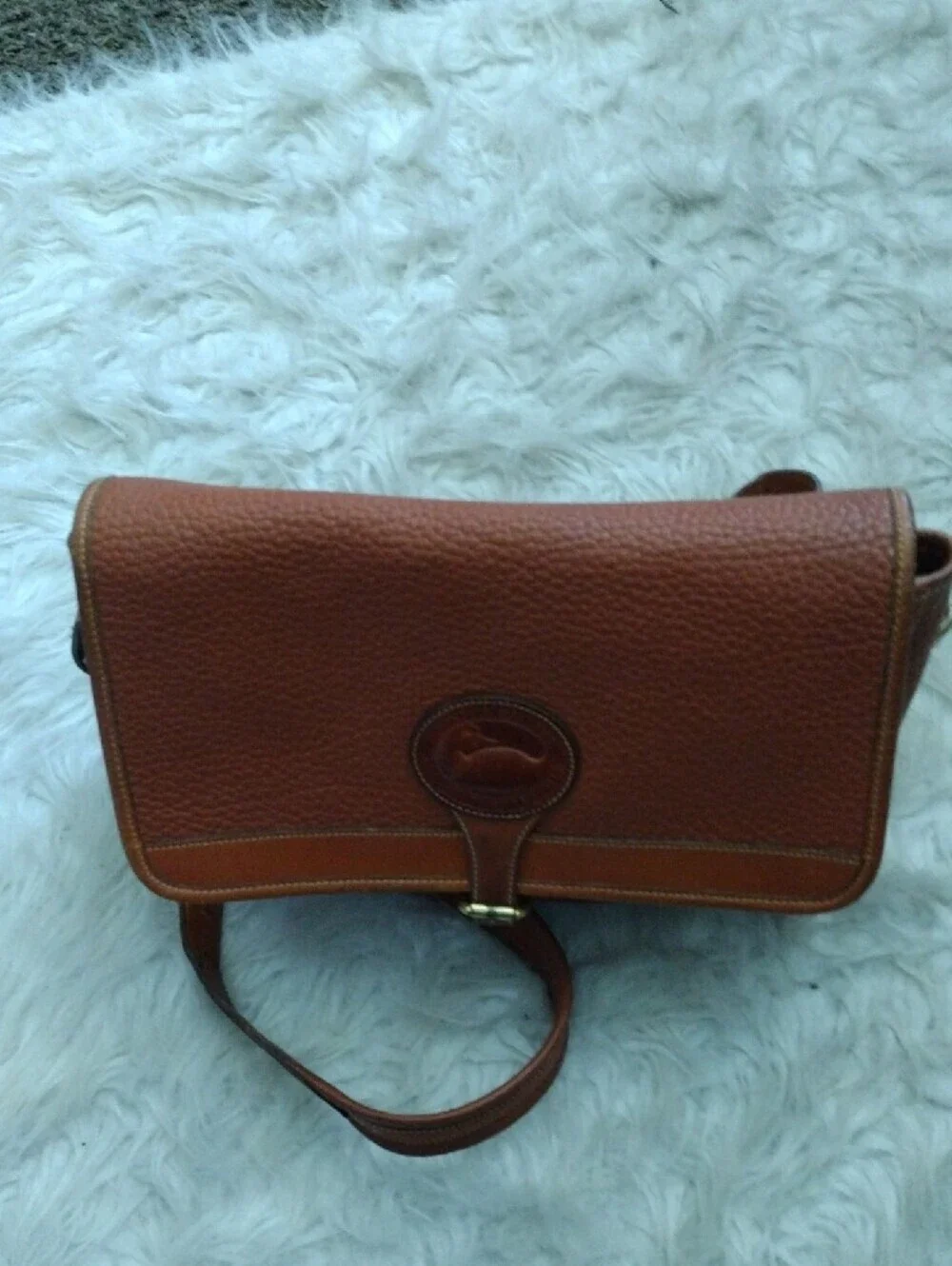 Dooney & Bourke Cognac Pebbled Leather Crossbody with Buckle